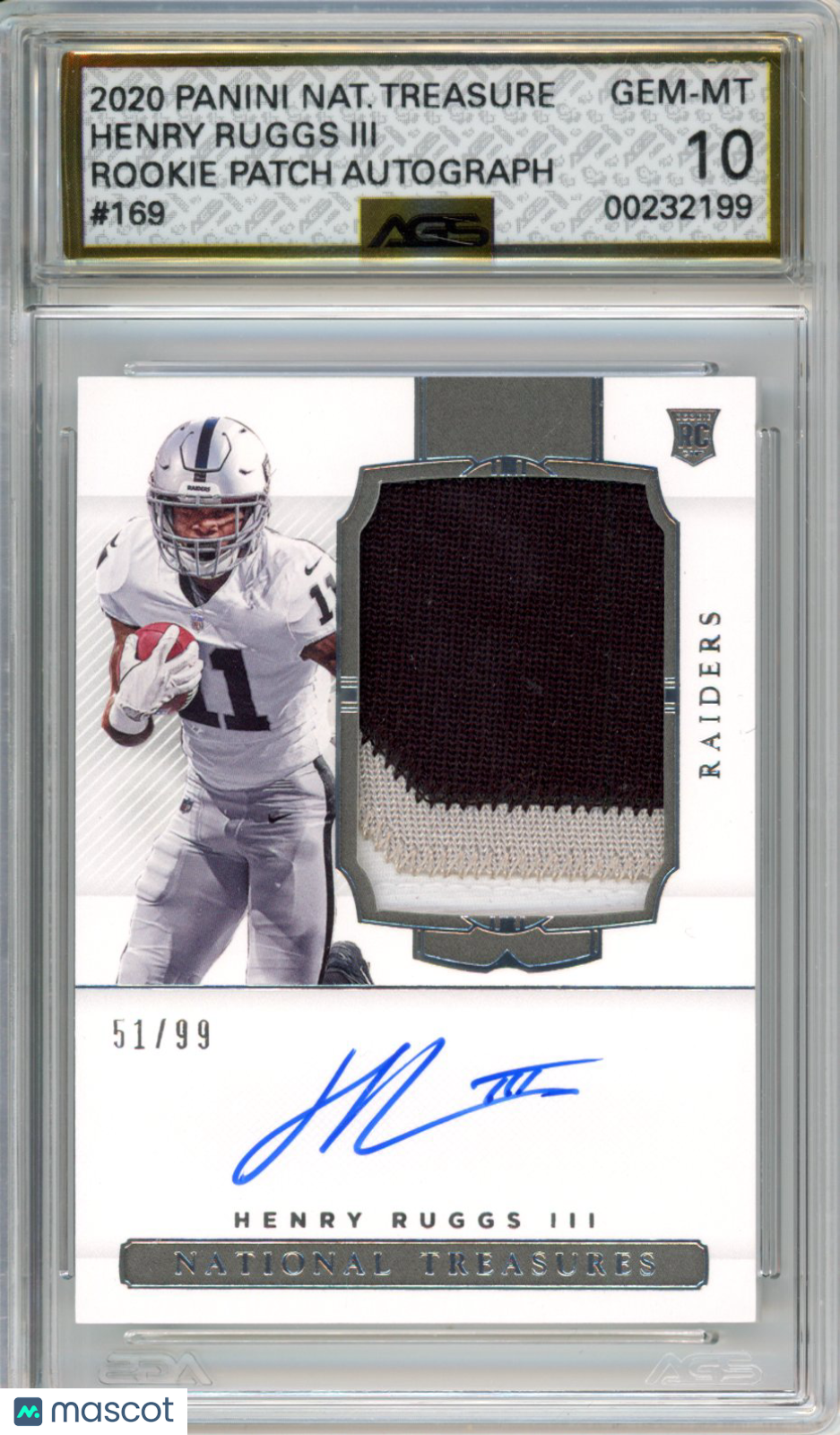 2021 Football 2020 Panini National Treasures Henry Ruggs III #169 AGS 10
