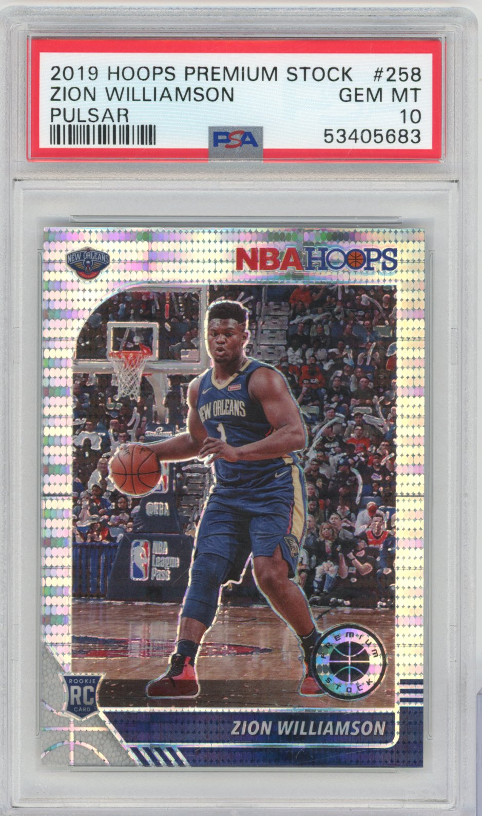 2019 Panini Hoops Premium Stock Basketball Zion Williamson #258 Pulsar English PSA 10