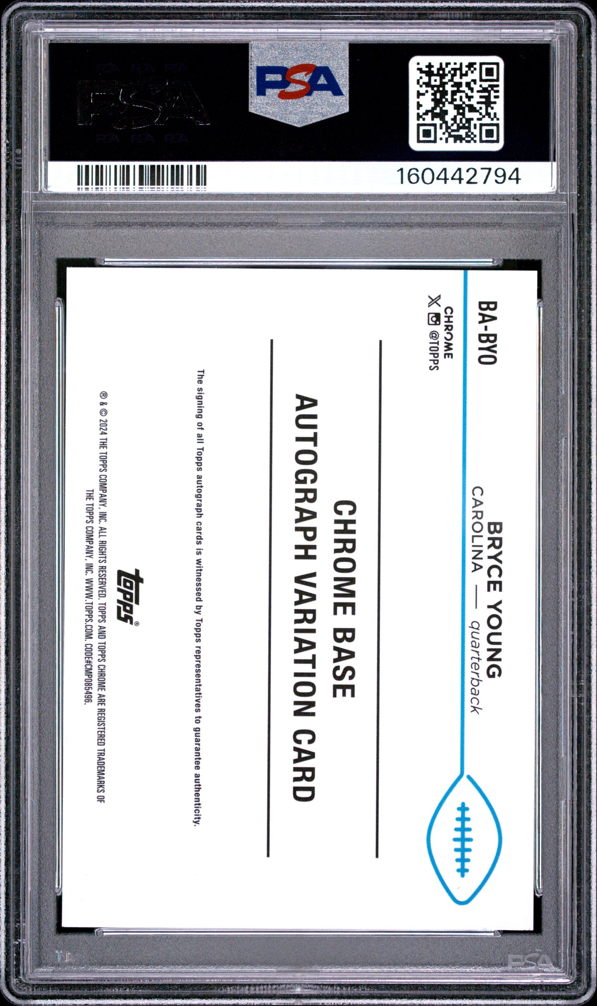 2024 Topps Chrome Autographs Variations Bryce Young Aqua Sonar BABYO English PSA 8