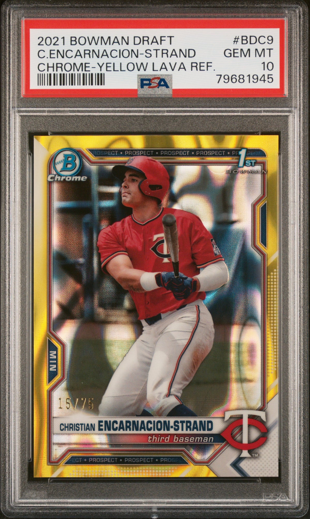 2021 Bowman Draft Chrome Baseball Christian Encarnacion-Strand #BDC-9 Yellow Lava English PSA 10