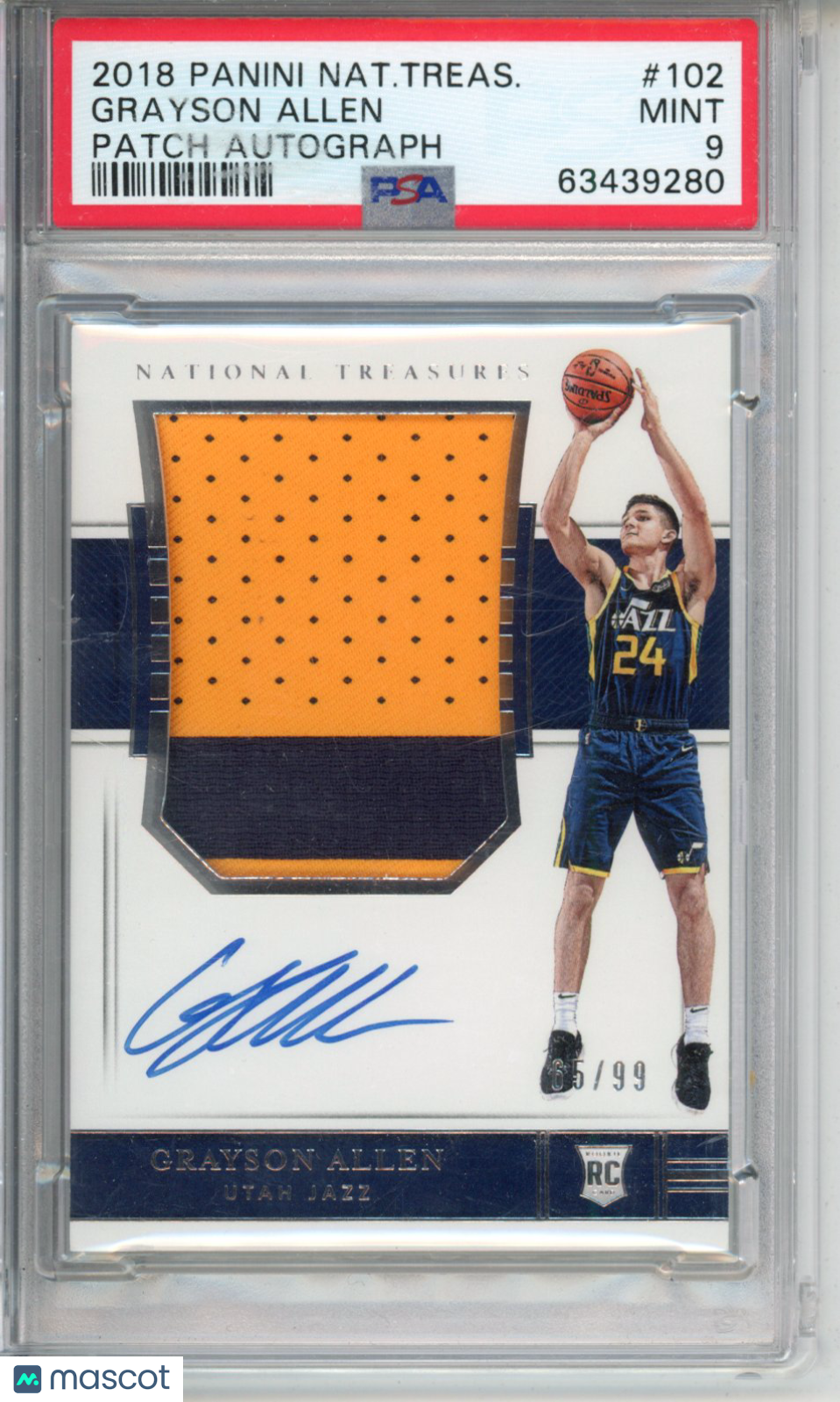 2018 Panini National Treasures Grayson Allen #102 Patch Autograph PSA 9