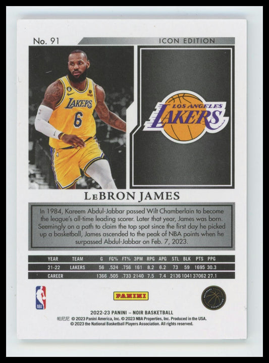 2022-23 Noir LeBron James Holo Silver Icon Edition #21/49 Lakers