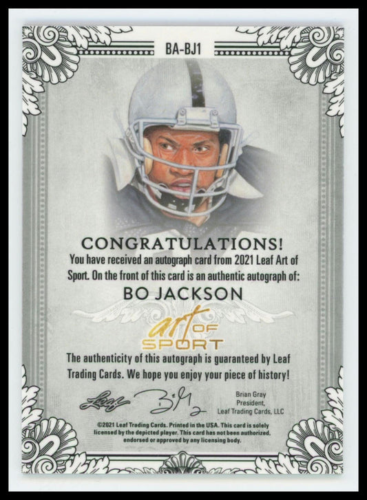 2021 LEAF ART OF SPORT AUTO PURPLE HOLOFOIL BO JACKSON 2/5