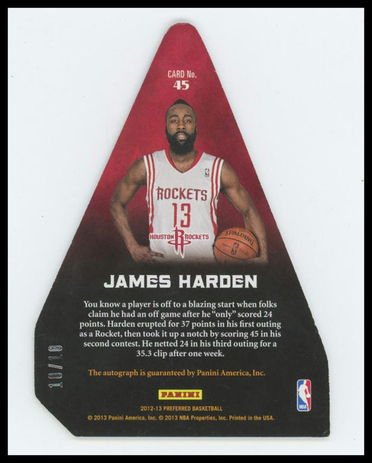 James Harden Auto 10/10 - 2012-13 Panini Preferred - Crown Royale Choice Awards