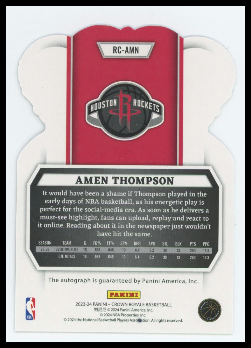 Amen Thompson 2023-24 Panini Crown Royale Rookie Crown Auto RC /75 #RC-AMN