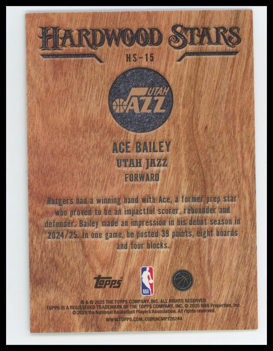 2025 Topps Hardwood Stars HS-15 Ace Bailey RC Case Hit SSP Utah Jazz Rookie