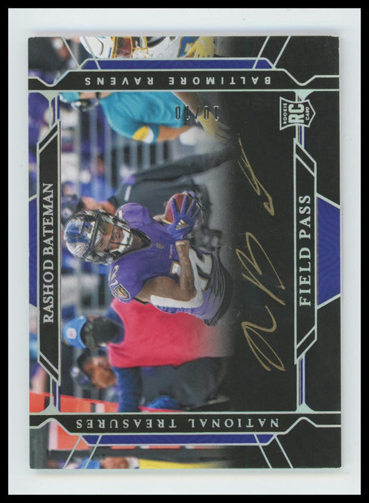 2021 National Treasures Rookie Field Pass Gold /10 Rashod Bateman RC Auto Ravens