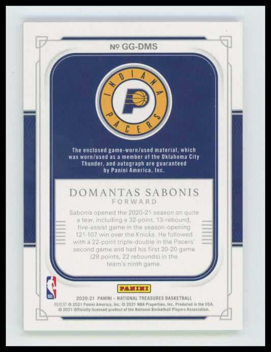 2020-21 National Treasures - DOMANTAS SABONIS - Patch Auto /49 Game Gear Pacers