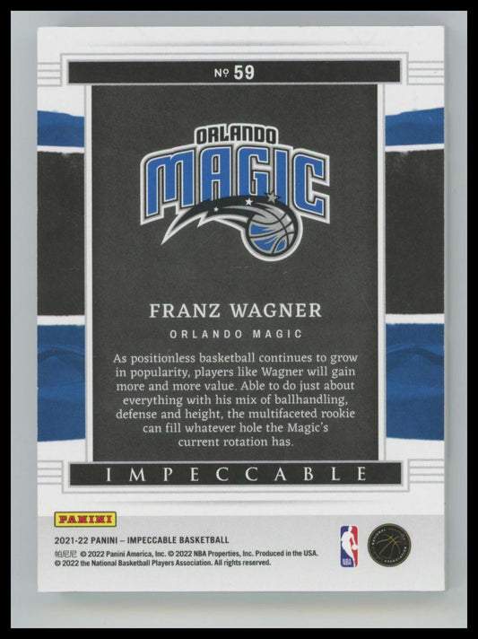 Franz Wagner 2021-22 Impeccable NBA Logoman Silver Bar Rookie RC /8 Blue (FW)