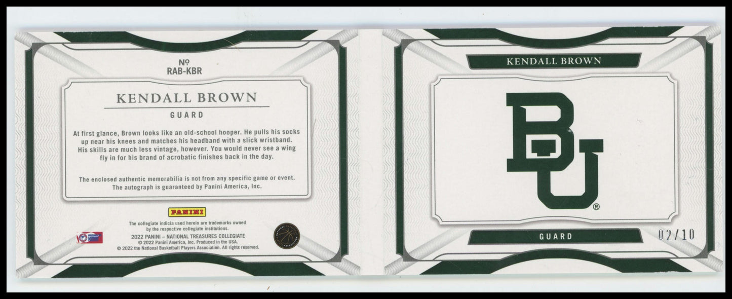 2022 Panini National Treasures Collegiate Kendall Brown Booklet /10 #RAB-KBR