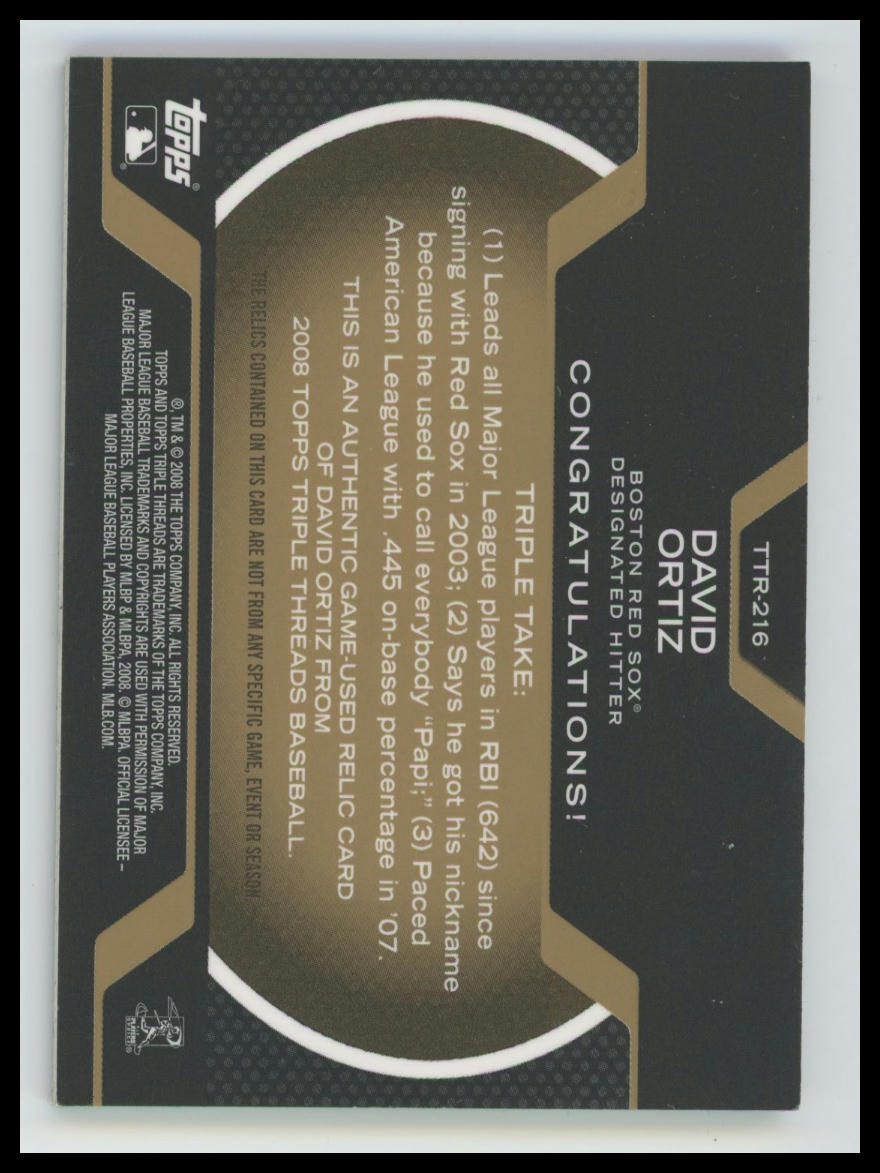 2008 Topps Triple Threads David Ortiz Relics Gold #/9