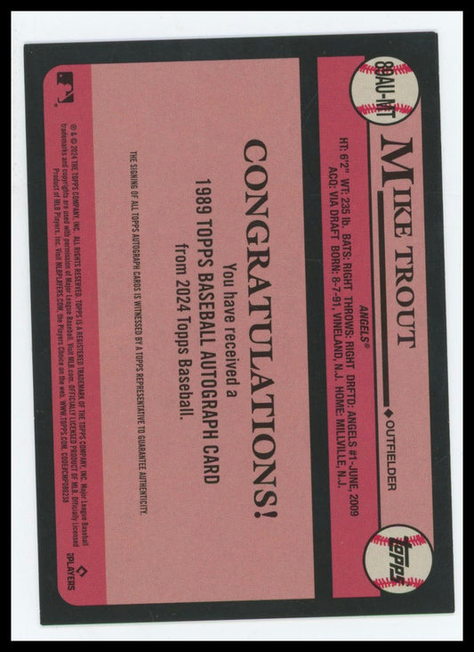 2024 Topps Update Mike Trout 1989 Topps Baseball 35th Anniversary Autographs