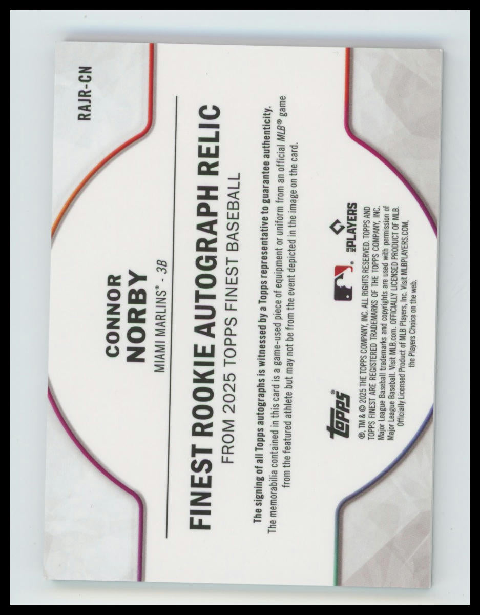 2025 Finest Connor Norby Finest Rookies Autographs Relics black Refractors #/10