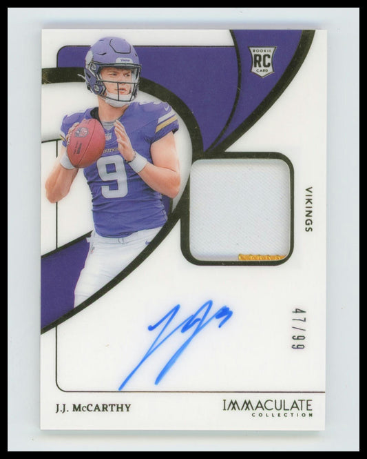2024 Panini Immaculate J.J. McCarthy Rookie Patch Auto RC #/99 Vikings