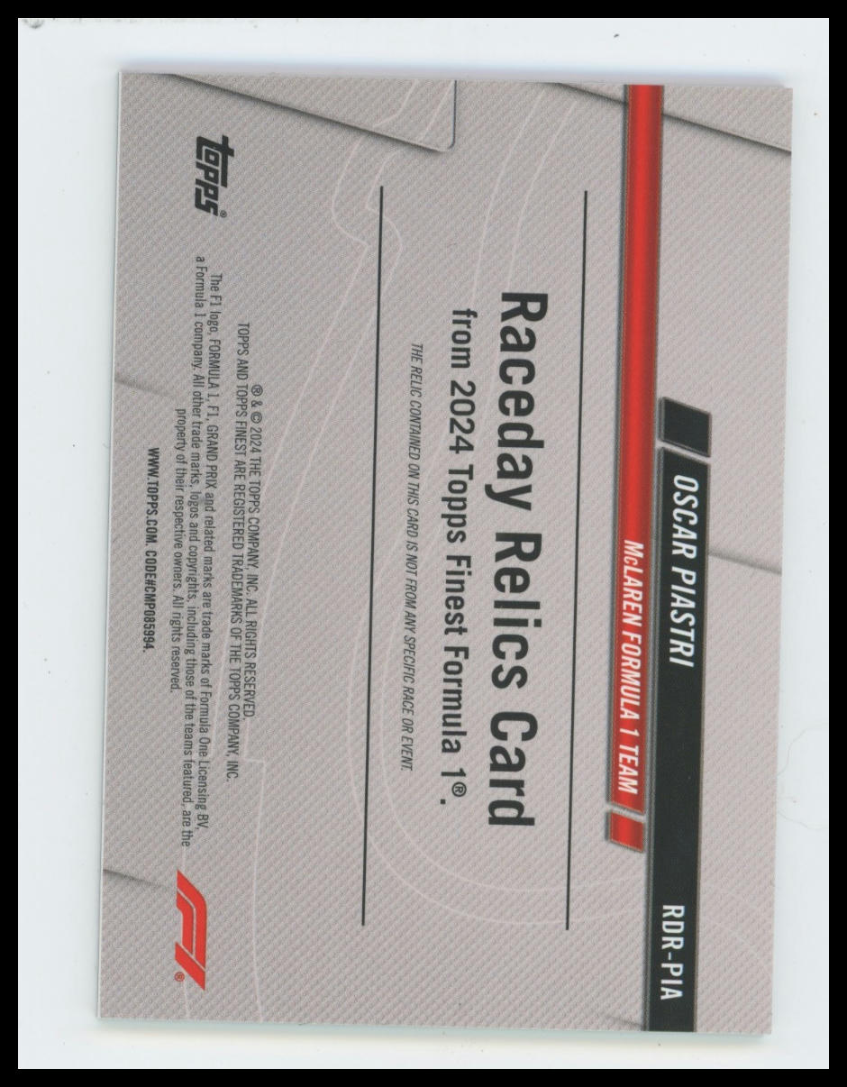 2024 Topps Finest Formula 1 Oscar Piastri Raceday Relics /99 #RDR-PIA