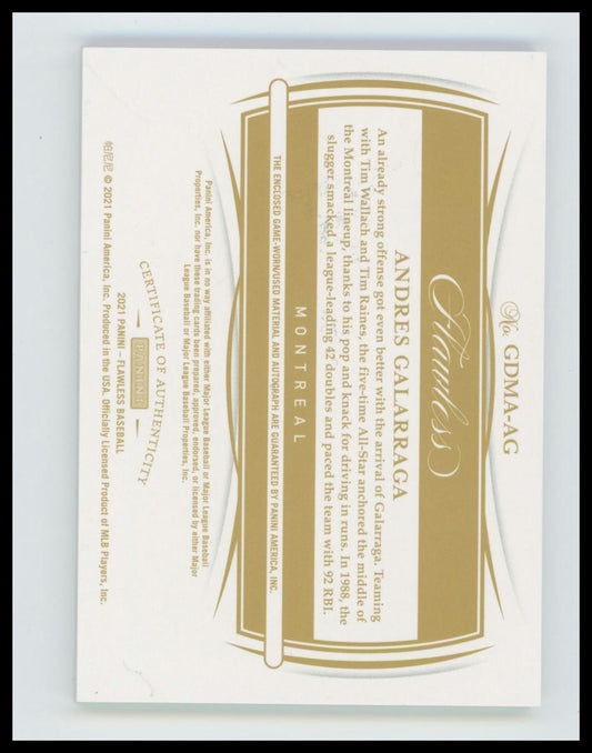ANDRES GALARRAGA 2021 PANINI FLAWLESS GREATS PATCH AUTO EXPOS 1/7