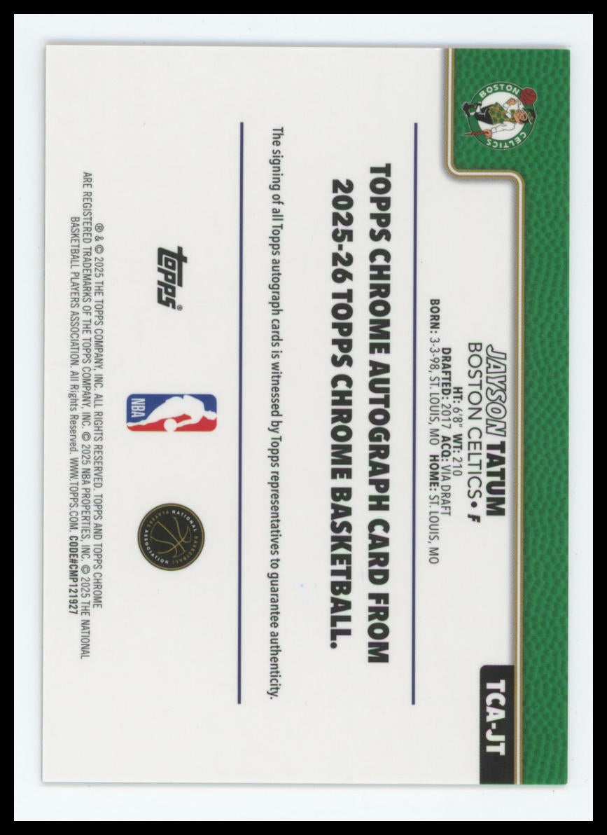 2025 Topps Chrome Jayson Tatum Auto Gold Geometric Refractor /50 #TCA-JT Celtics
