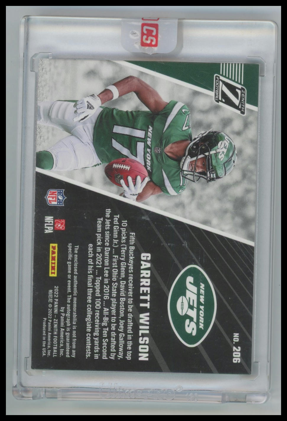2022 Panini Zenith - Rookie Patch Autograph Garrett Wilson #206 Silver /25 Jets