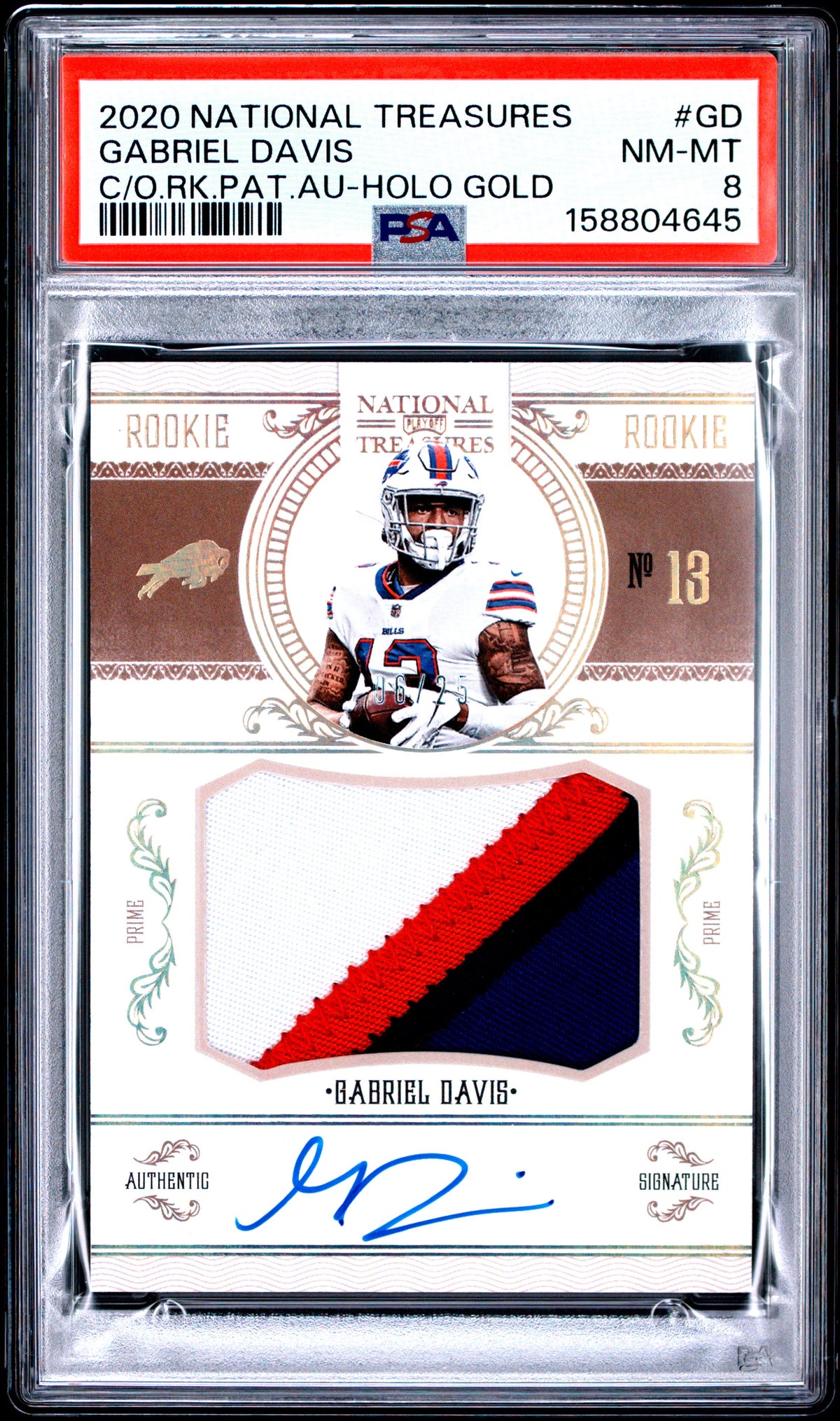 2020 unknown Panini National Treasures Crossover Rookie Patch Autographs Gabriel Davis Holo Gold GD English PSA 8