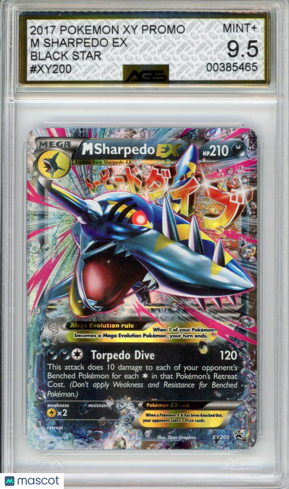 2013 Pokemon XY Promos M Sharpedo EX #200 Unlimited AGS 9.5