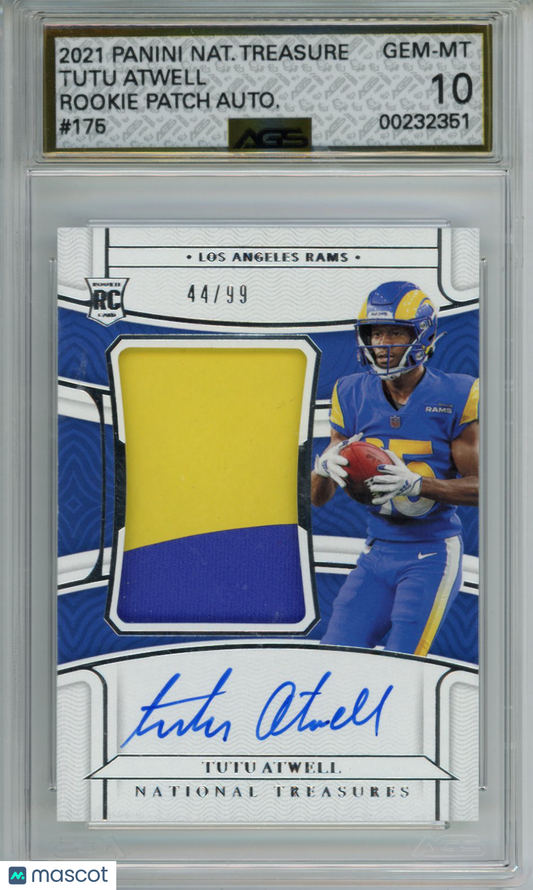 2022 Football 2021 Panini National Treasures Tutu Atwell #175 /99 AGS 10