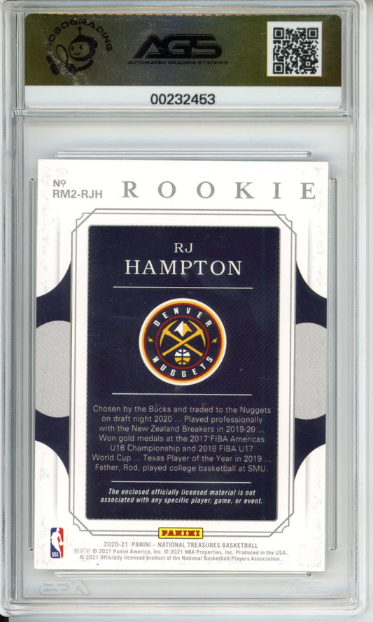 2020-21 National Treasures RJ HAMPTON DUAL MATERIALS Rookie Auto RPA RC AGS 10