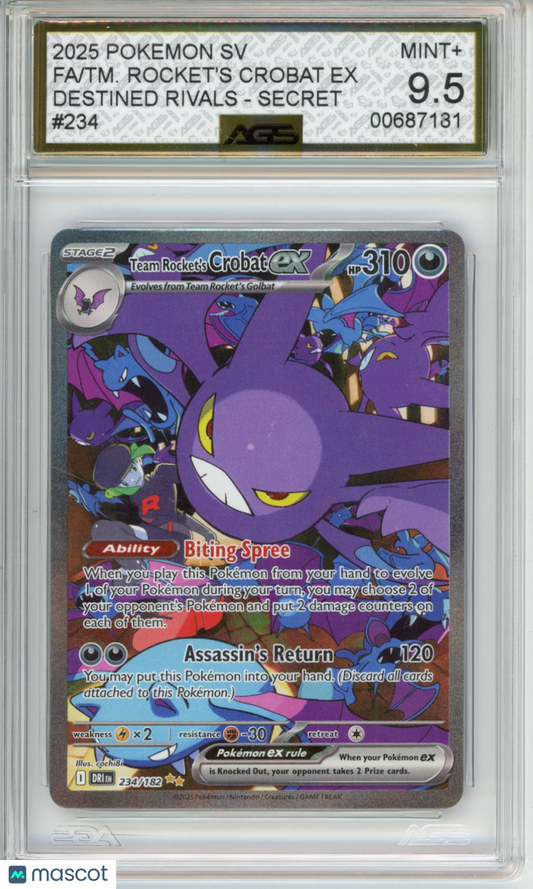 2025 Pokemon Destined Rivals Team Rocket's Crobat ex #234 AGS 9.5