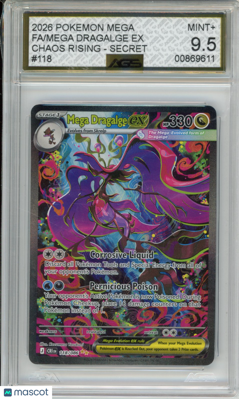 2026 Pokemon CHAOS RISING MEGA DRAGALGE EX #118 Unlimited AGS 9.5