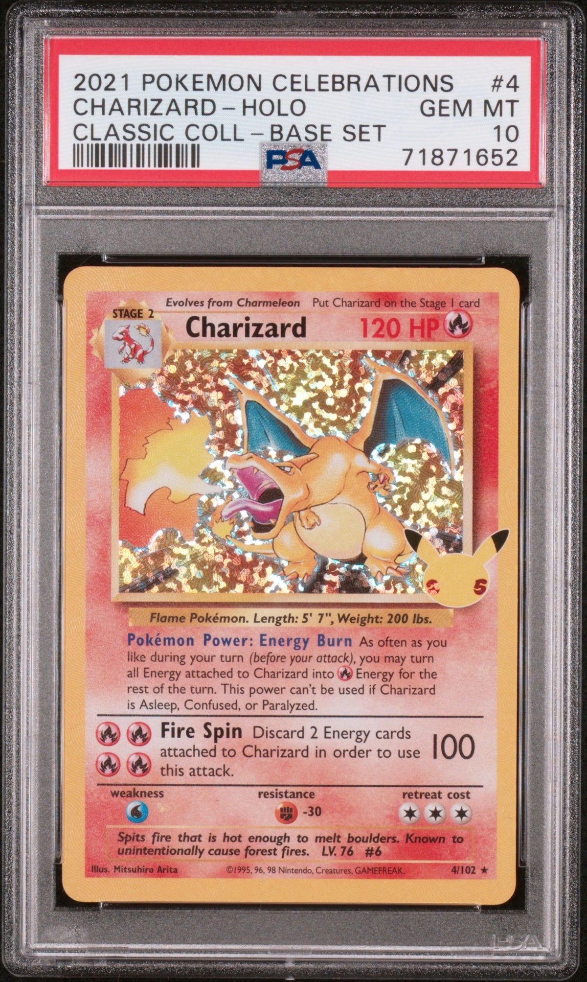 2021 Celebrations Classic Collection CHARIZARD-HOLO #4 CLASSIC COLL-BASE SET English PSA 10