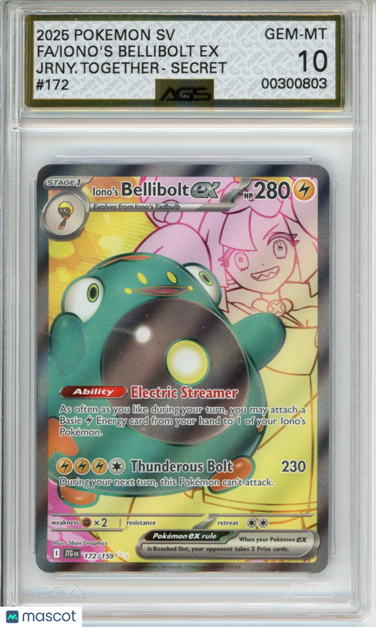 2025 Pokemon JOURNEY TOGETHER Iono's Bellibolt ex #172 AGS 10