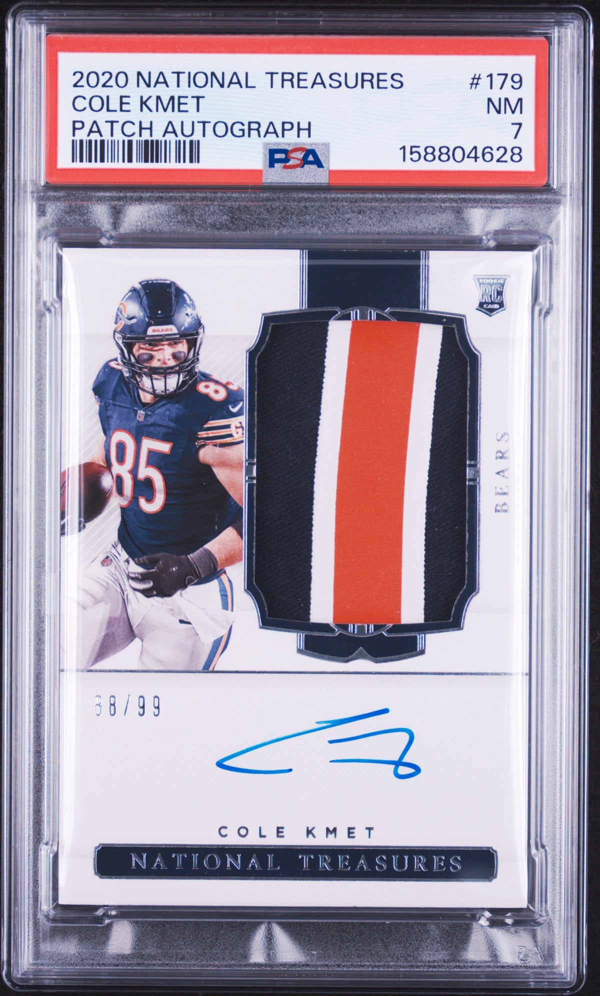 2020 Panini National Treasures Football Cole Kmet #179 National Treasures Patch Autographs English PSA 7