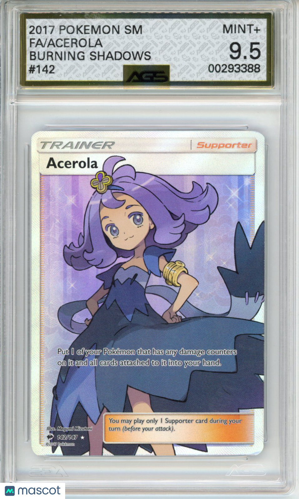 2017 Pokemon Burning Shadows Acerola #142 Unlimited AGS 9.5