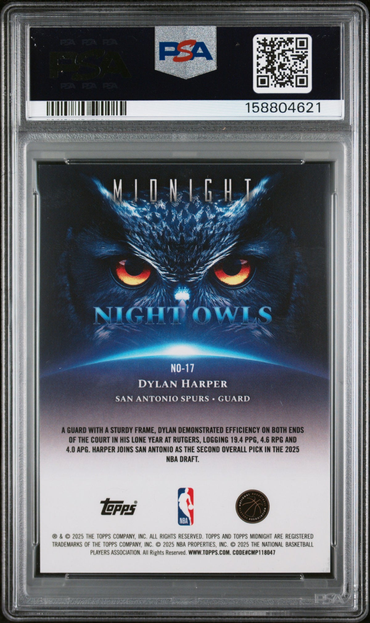 2025 Topps Midnight Basketball Dylan Harper #NO-17 Morning English PSA 10