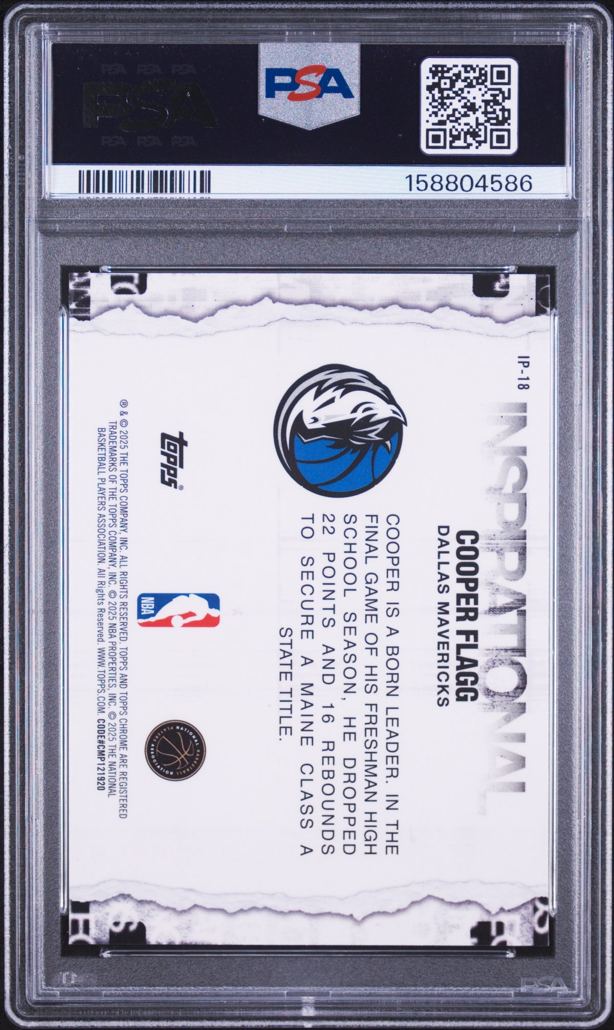 2025 Topps Chrome Basketball Cooper Flagg #IP-18 Chrome Inspirational English PSA 10