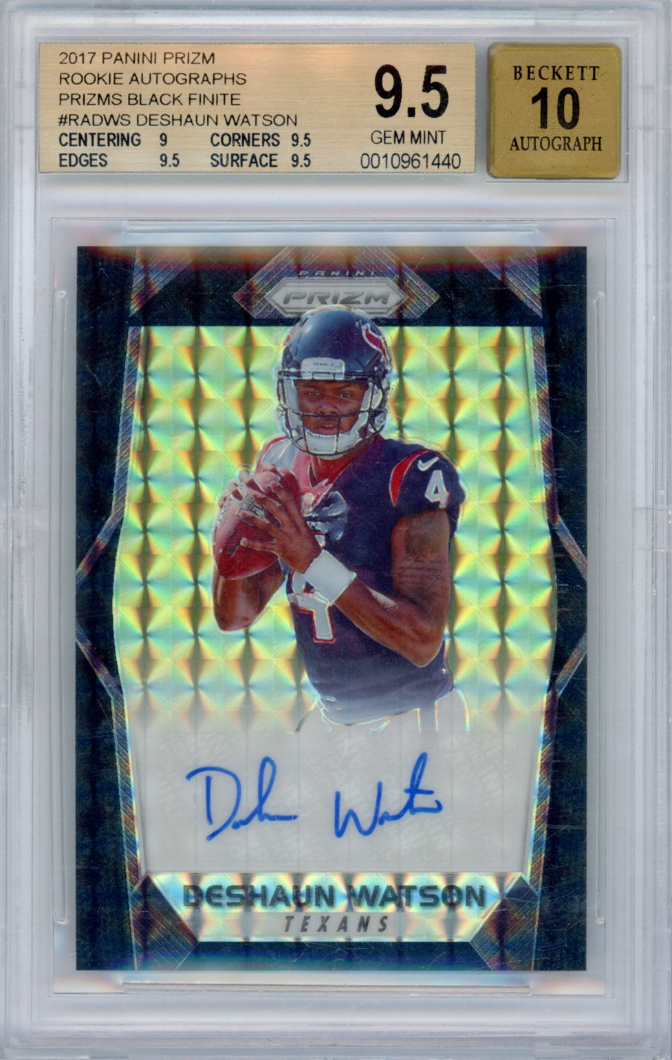 2017 Panini Prizm Rookie Autographs Deshaun Watson #RADWS Prizms Black Finite English BGS 9.5