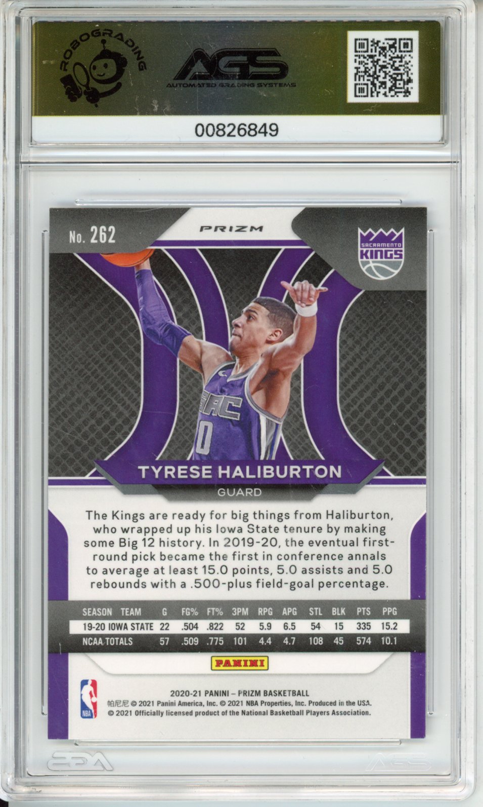 2021 Basketball Panini Prizm 2020-21 Tyrese Haliburton #262 AGS 10