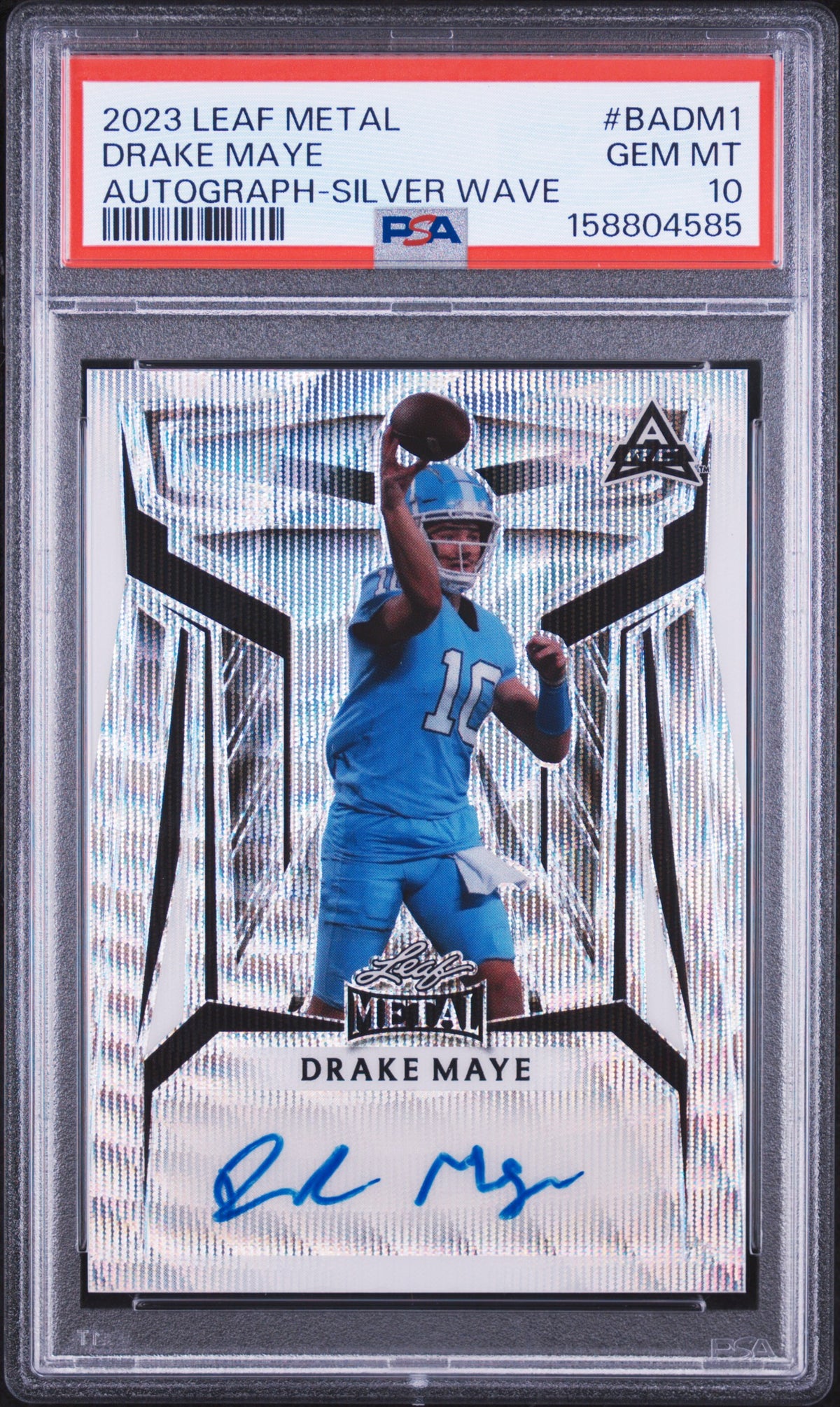 2023 Leaf Metal Autographs Drake Maye Silver Wave BADM1 English PSA 10