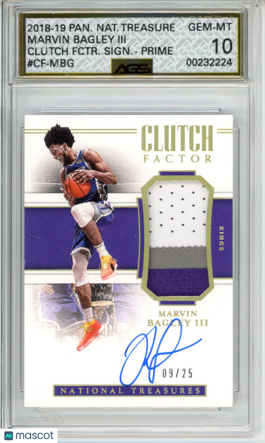 2019 Panini National Treasures Marvin Bagley III #CF-MBG Clutch Factor AGS 10