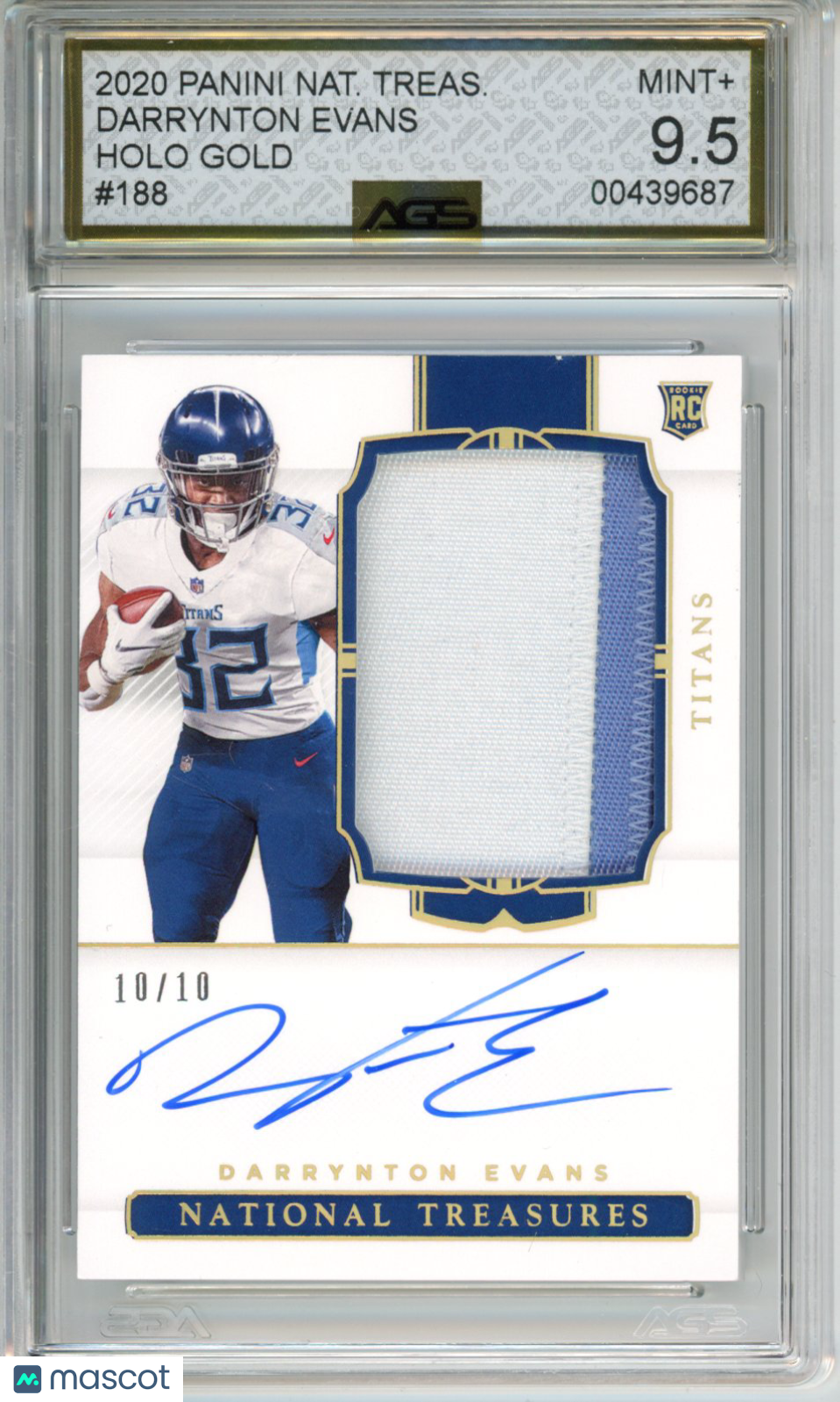 2020 Panini National Treasures Darrynton Evans #188 RPA /10 AGS 9.5