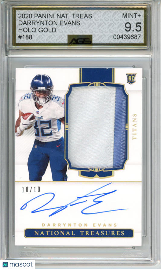 2020 Panini National Treasures Darrynton Evans #188 RPA /10 AGS 9.5