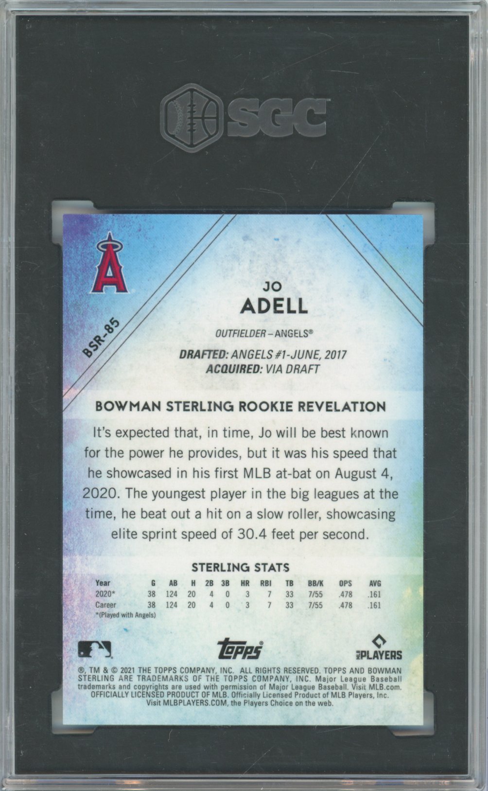 2021 Bowman Bowman Sterling Jo Adell Blue Refractor /25 BSR-85 English SGC 9.5