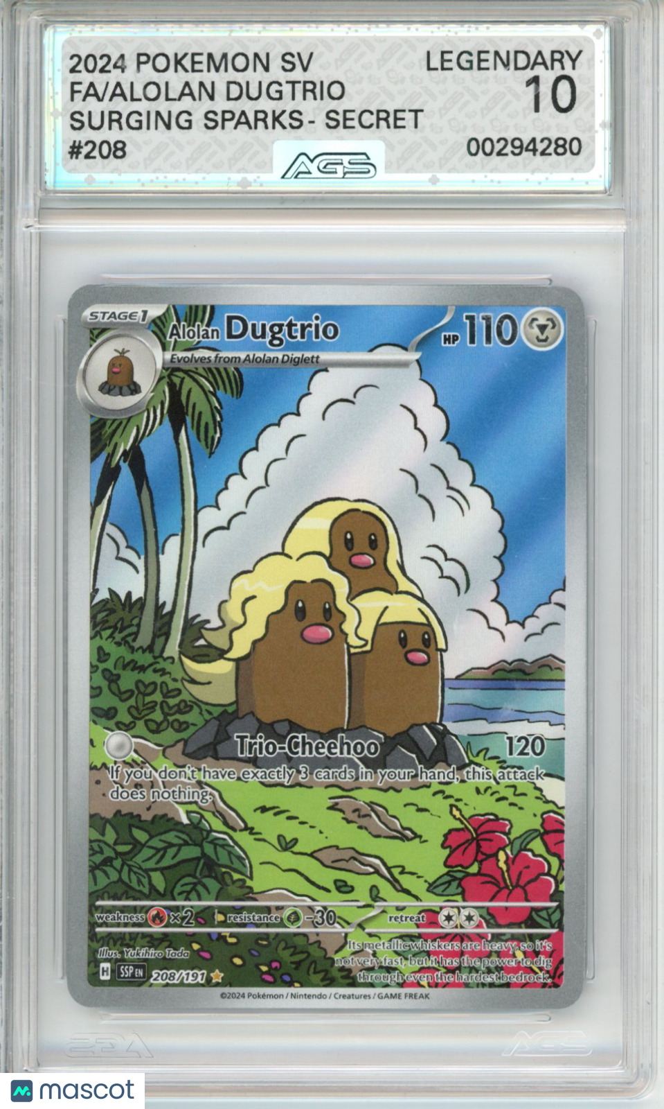 2024 Pokemon Surging Sparks Alolan Dugtrio #208 AGS 10