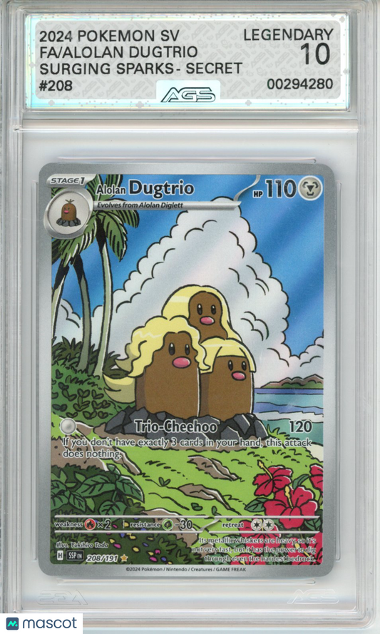 2024 Pokemon Surging Sparks Alolan Dugtrio #208 AGS 10