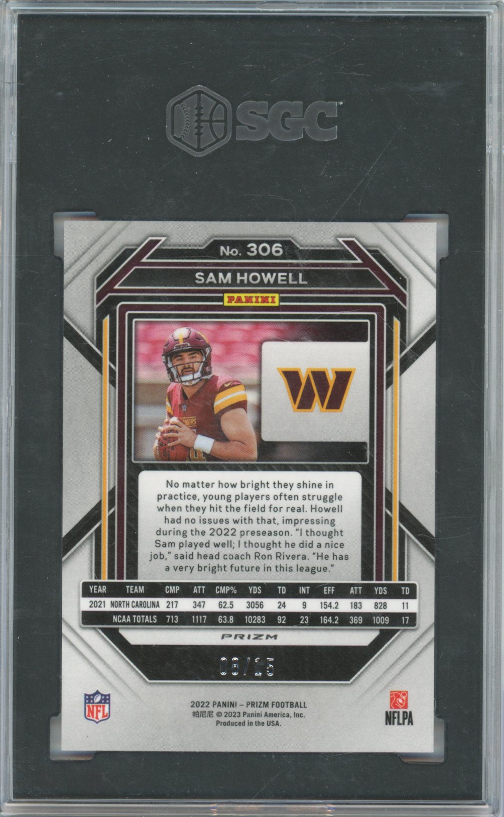 2022 Panini Prizm Football Sam Howell #306 No Huddle Pink English SGC 9