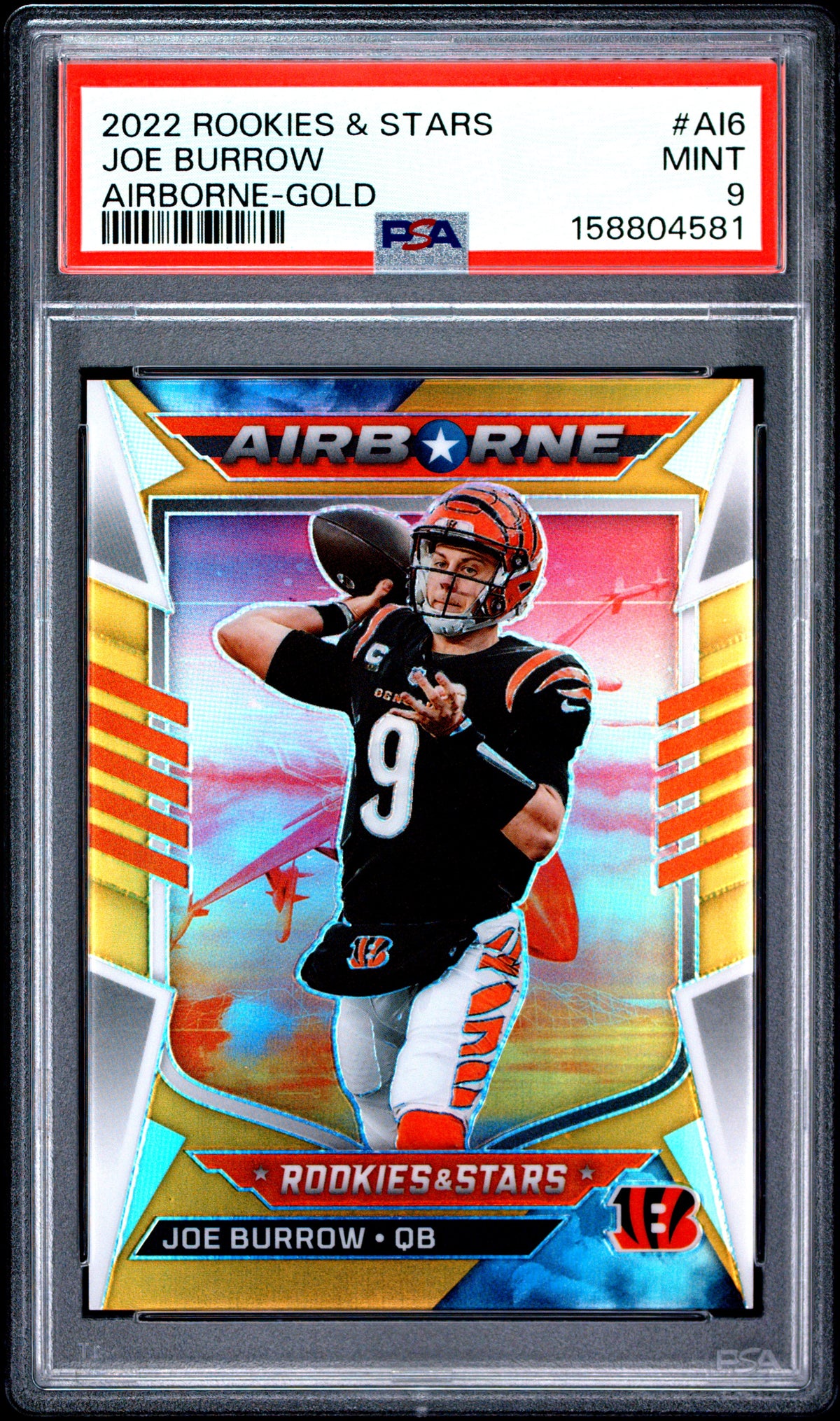 2022 Panini Rookies & Stars Airborne Joe Burrow Gold AI6 English PSA 9