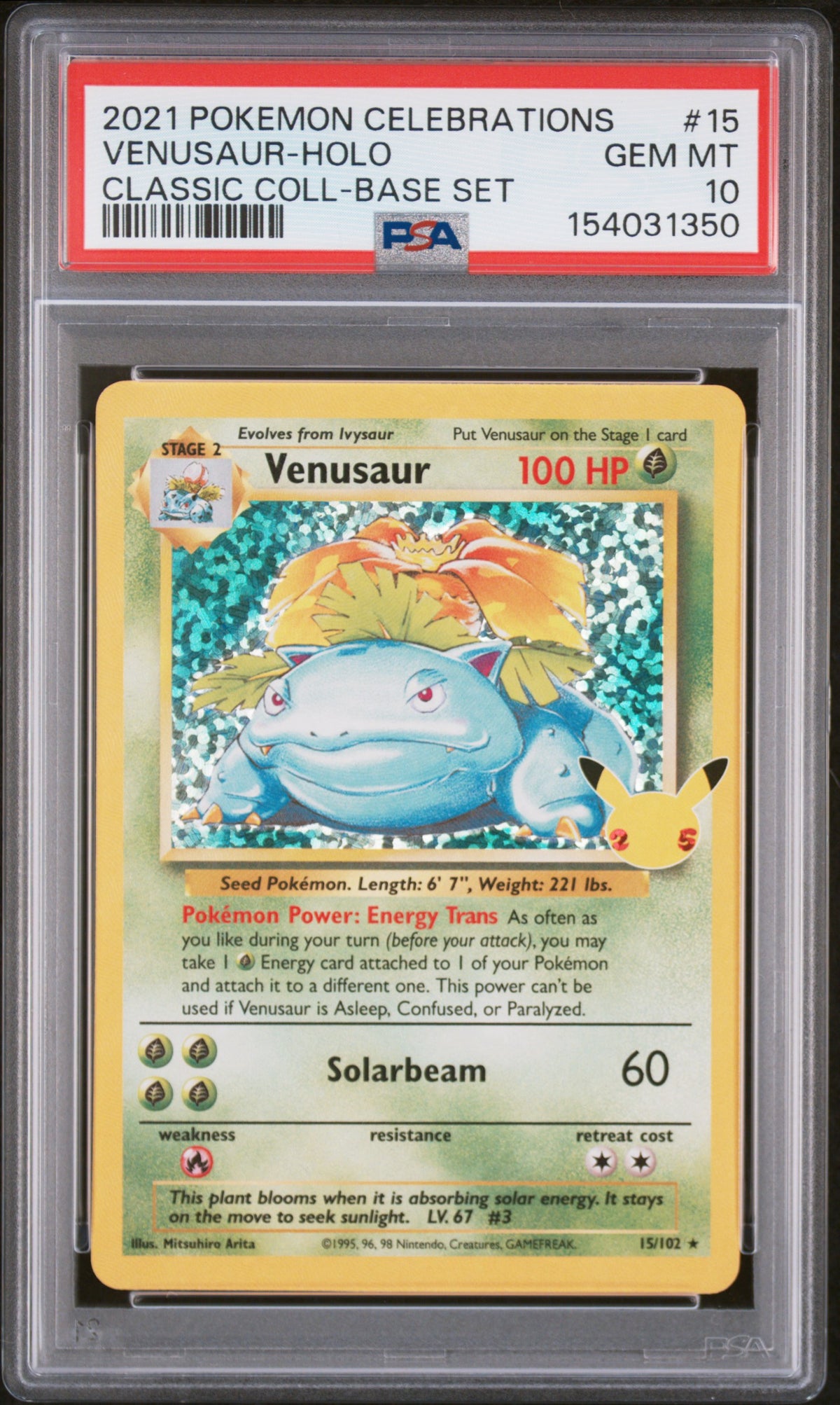 2021 Celebrations Classic Collection VENUSAUR-HOLO #15 CLASSIC COLL-BASE SET English PSA 10