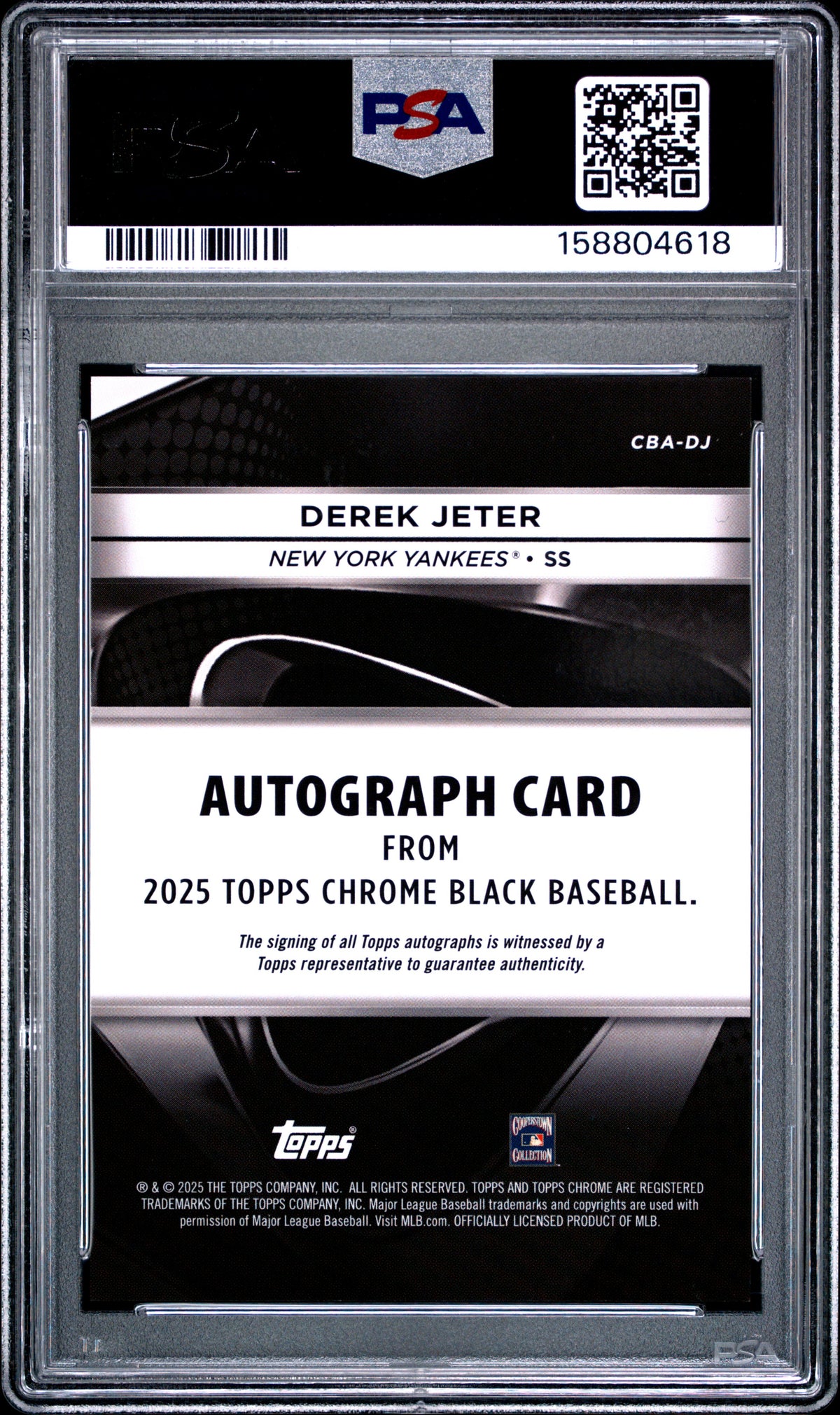 2025 Topps Chrome Black Autographs Derek Jeter Rose Gold Wave DJ English PSA 9