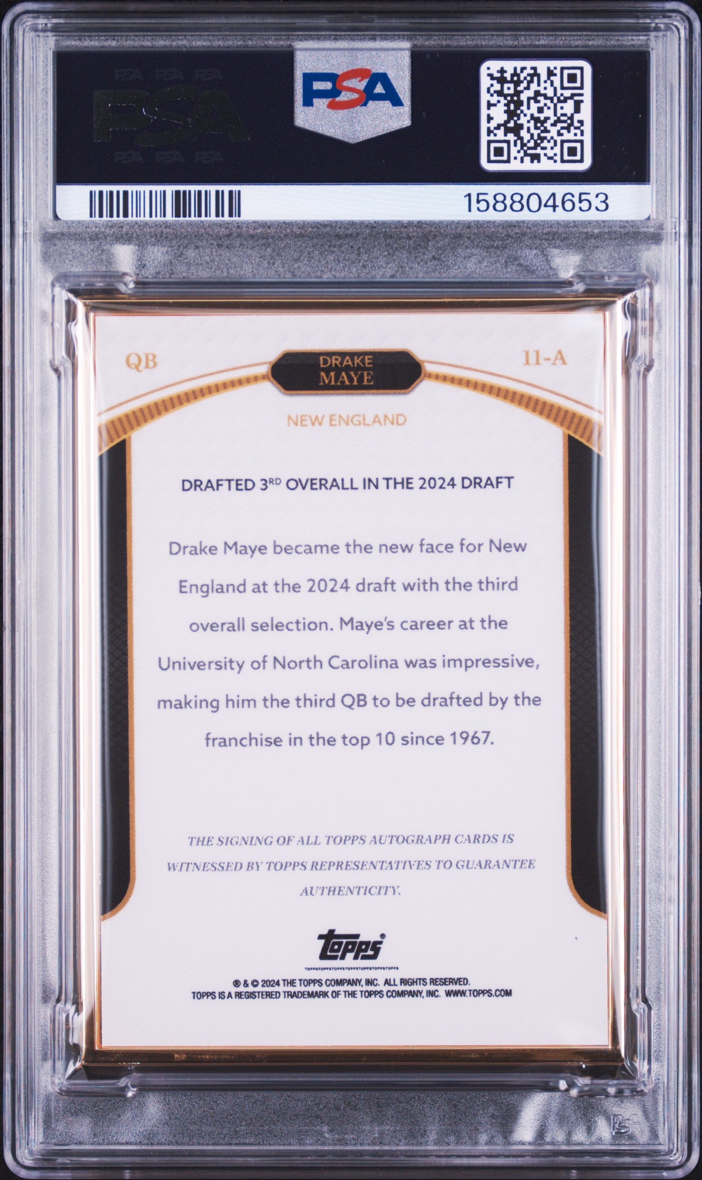 2024 unknown unknown Topps Now Rookie Campaign Autographs Drake Maye Black 11A English PSA 8