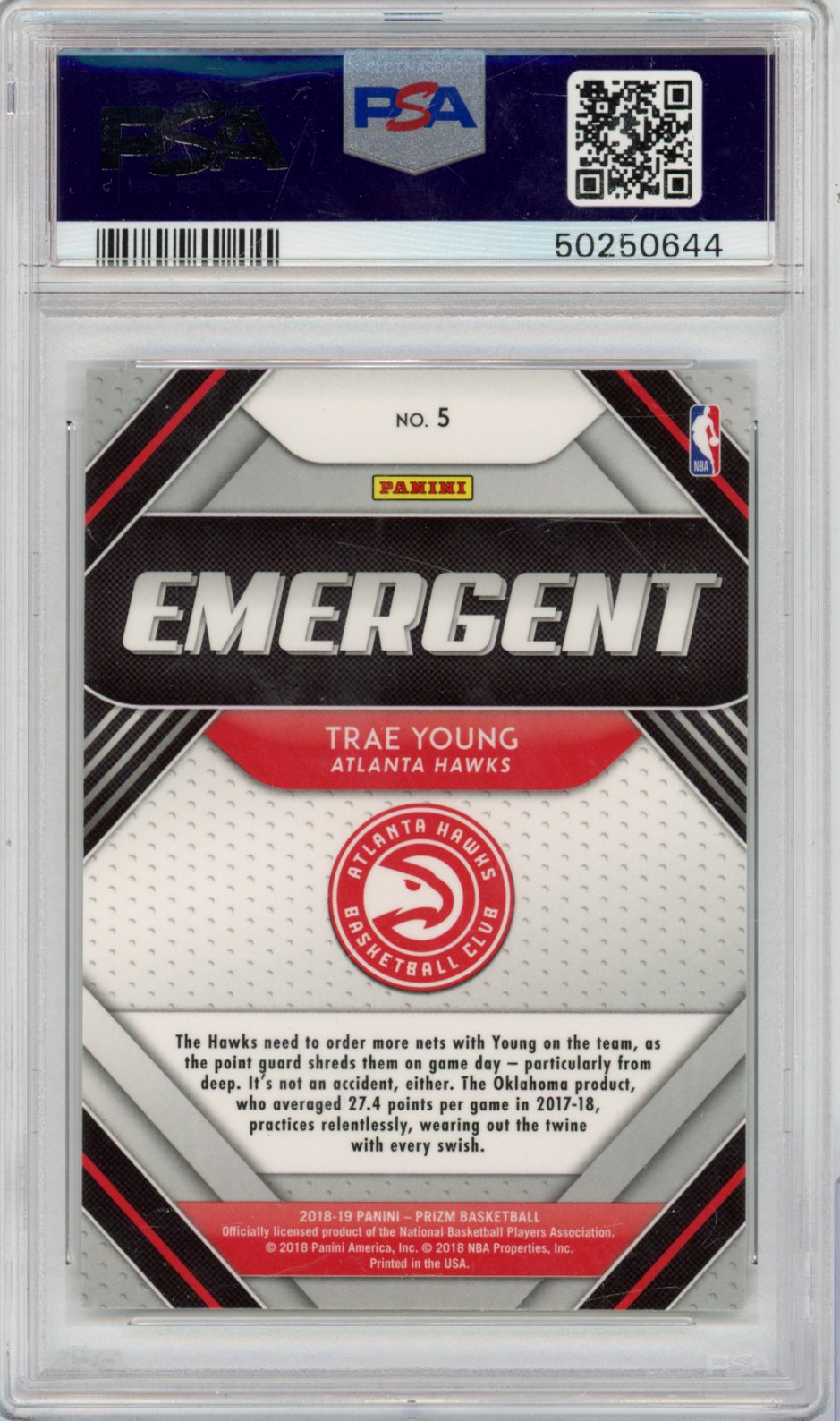 2018 Panini Prizm Trae Young #5 Emergent English PSA 10
