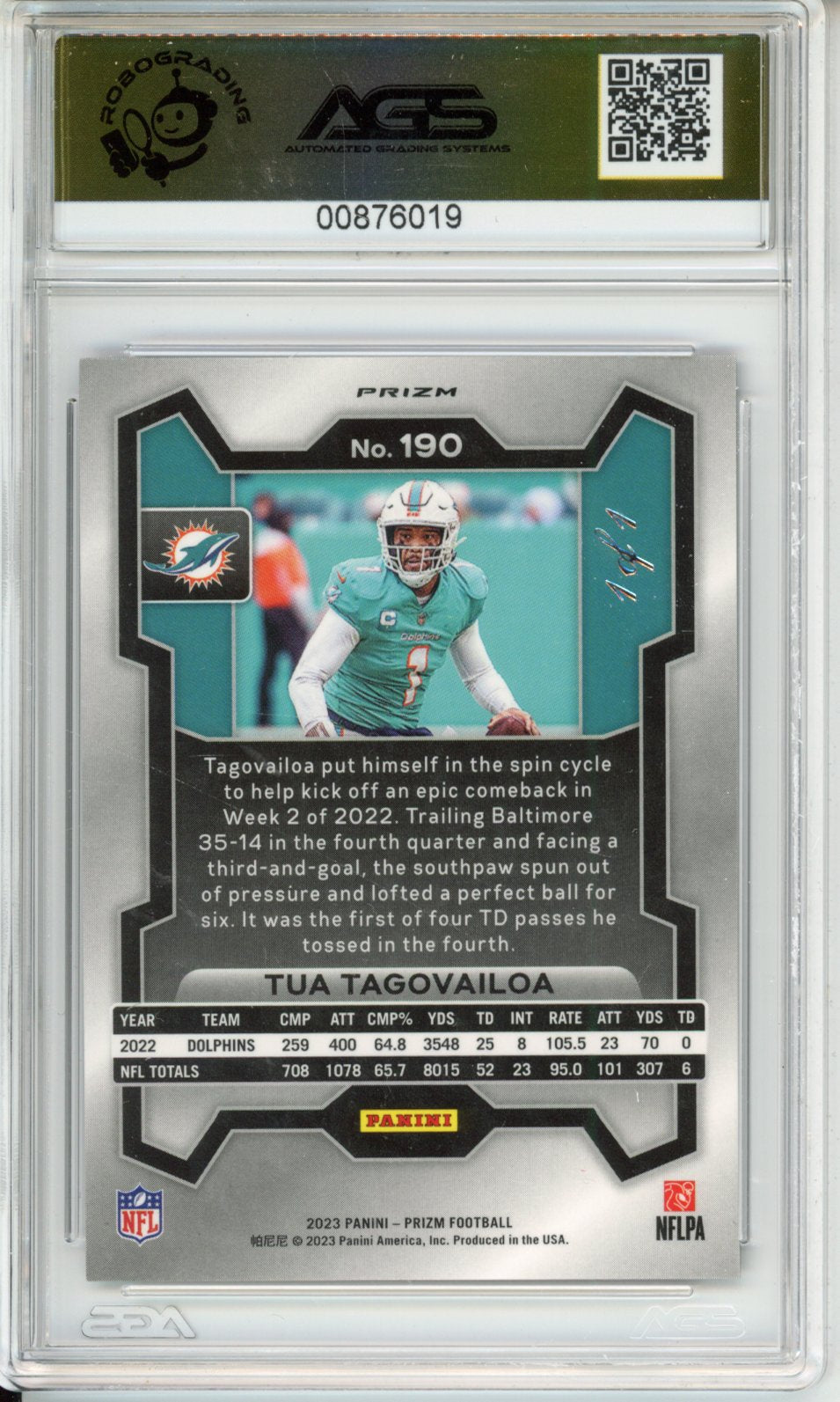 2023 Panini Prizm TUA TAGOVAILOA #190 Black Shimmer Prizms - 1/1 English AGS 9.5